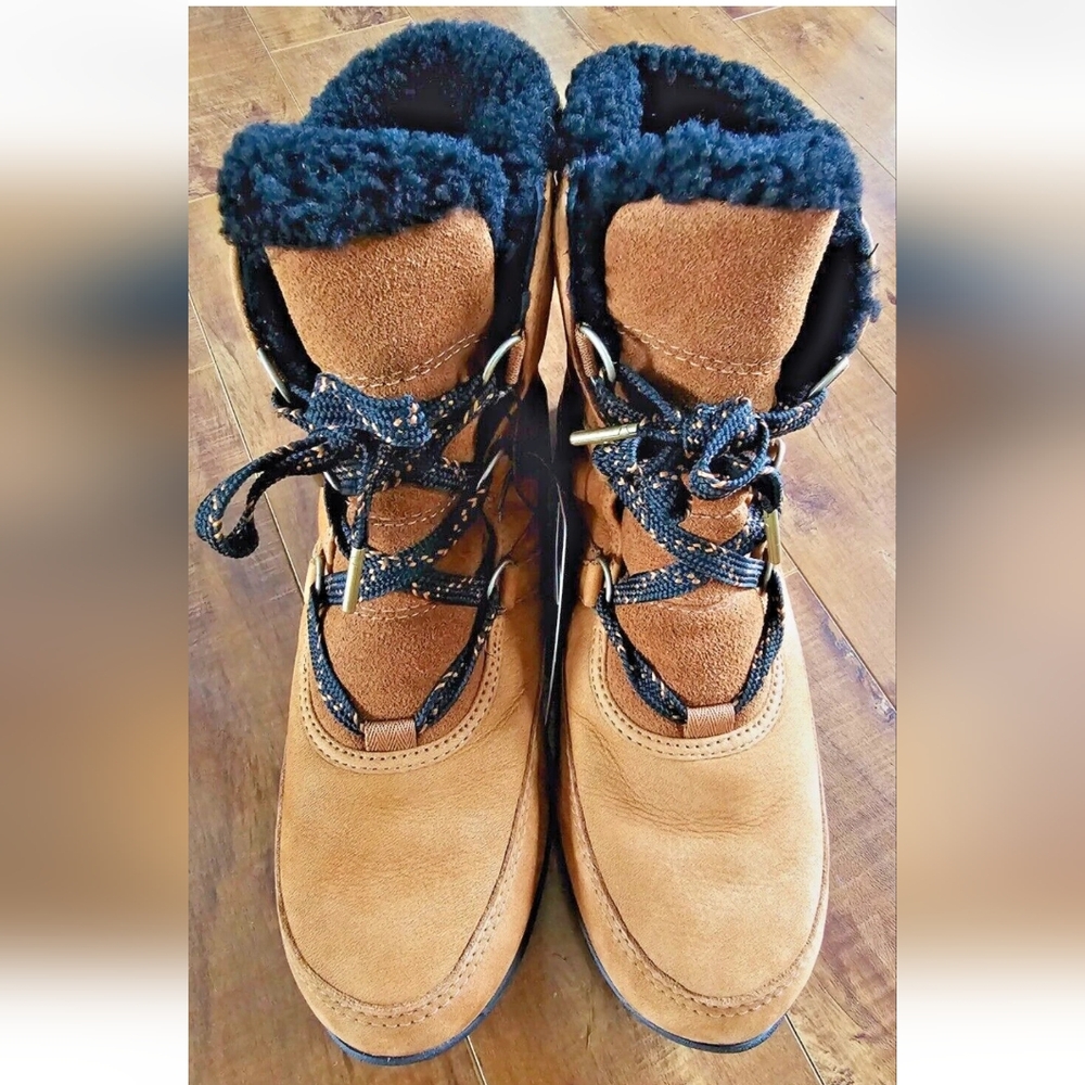 SOREL Whitney Short Lace PREMIUM LEATHER -32°C Winter Boots Sz US 8 CAMEL BROWN - Picture 3 of 12